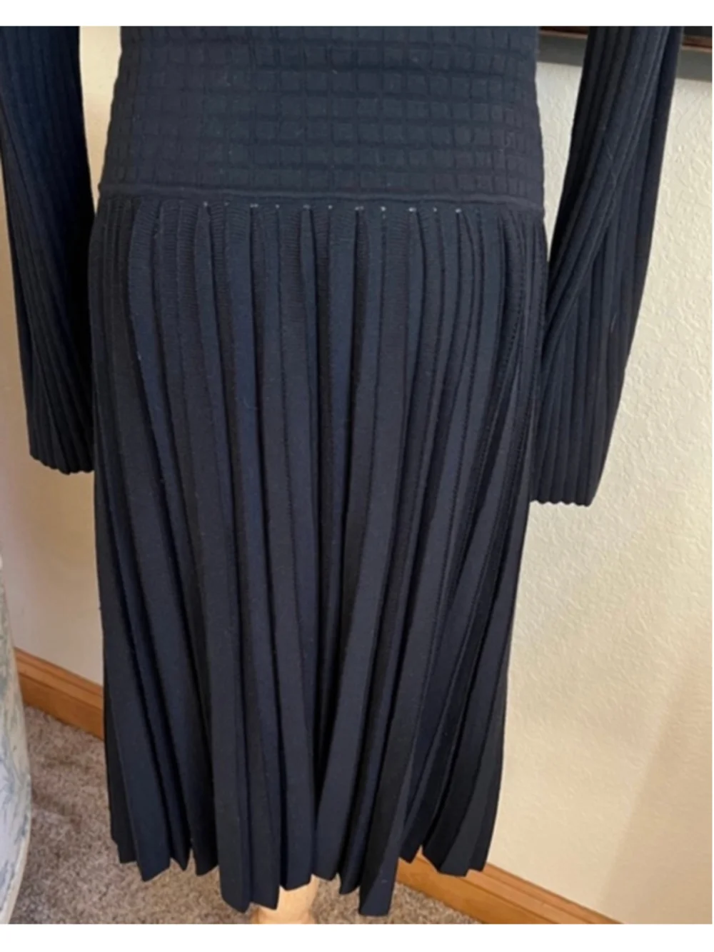 Chanel Vintage Black Ribbed Knit Midi Dress Size 10/42